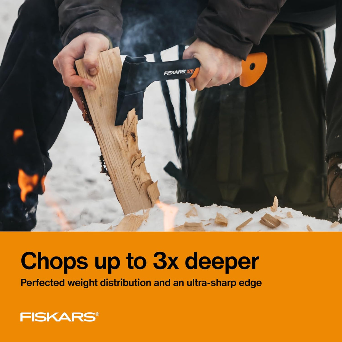 Fiskars X13 Ultralight Hiking Axe 13", Ultra-Sharp Forged Steel Blade for Efficient Chopping & Camping, 15% Lighter High-Visibility Orange Fibercomp Handle Drives Tent Stakes, Sheath Included