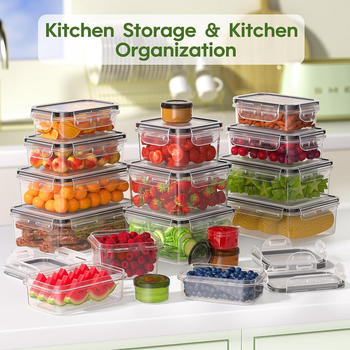 KEMETHY 36-Piece Food Storage Containers with Lids(18 Container & 18 Lid), Plastic Food Containers for Pantry & Kitchen Storage and Organization, Bpa-Free, Leak Proof, Reusable with Labels & Pen