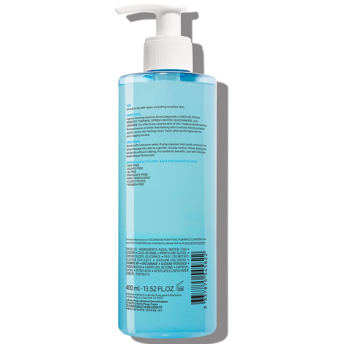 La Roche-Posay Toleriane Purifying Foaming Facial Cleanser, Oil Free Face Wash for Women & Men with Niacinamide + Ceramides, Pore Cleanser Safe for Sensitive Skin, Won’T Dry Out Skin, Soap Free