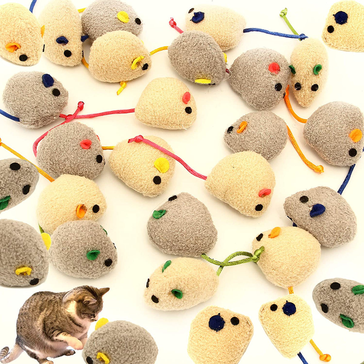 Youngever 20 Pcs Cat Toys, Catnip Mice, Cat Mouse Toys, Catnip Cat Toys, Interactive Play for Cat, Puppy, Kitty, Kitten (Grey)