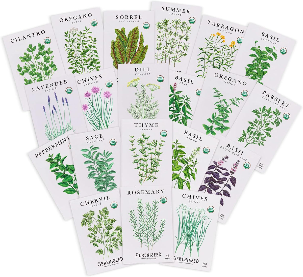 Sereniseed Certified Organic Herb Seeds (20-Pack) – Non GMO, Heirloom – Seed Starting Video