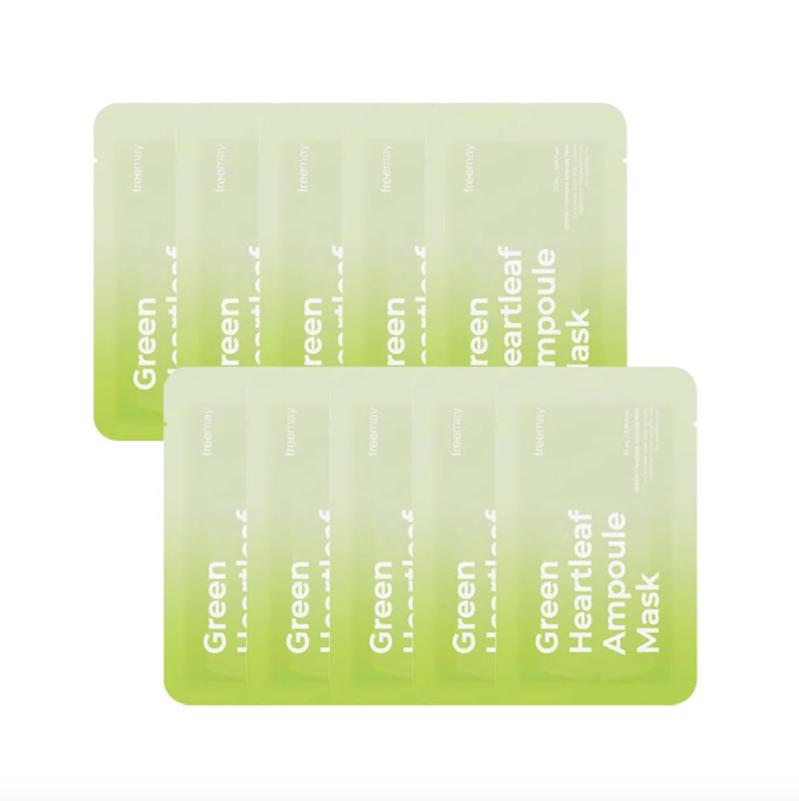 freemay Vegan Green Heartleaf Ampoule Mask 27ml (0.91 fl oz) × 10 Sheets