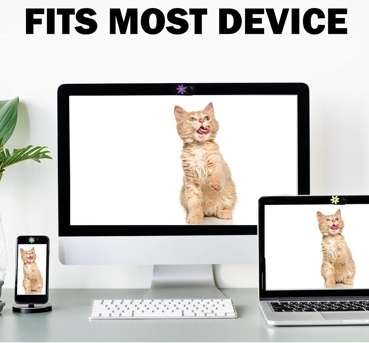 Laptop Camera Cover Slide Webcam Cover for Privacy Fits for Mini PC, PC, Surface, Tablet, Desktop Computer, Smart Phone - 3 Packs, Flower