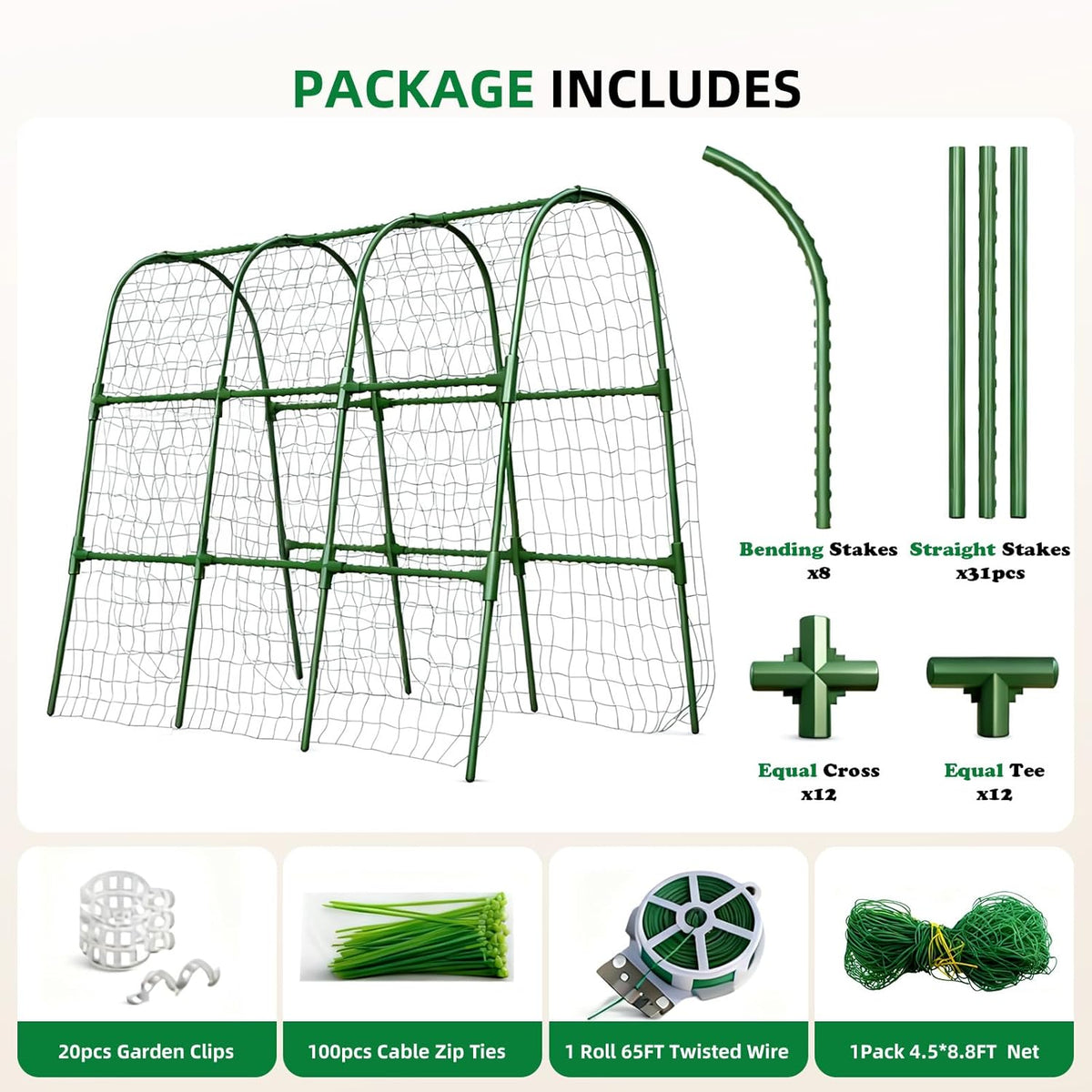 Cucumber Trellis for Raised Bed, U-Shape Garden Arch Metal Support for Climbing Plants, Metal Arch Plant Support Vegetables Trellis, Plant Support for Vine Outdoor (Green, 47*30*47Inch(L*W*H))