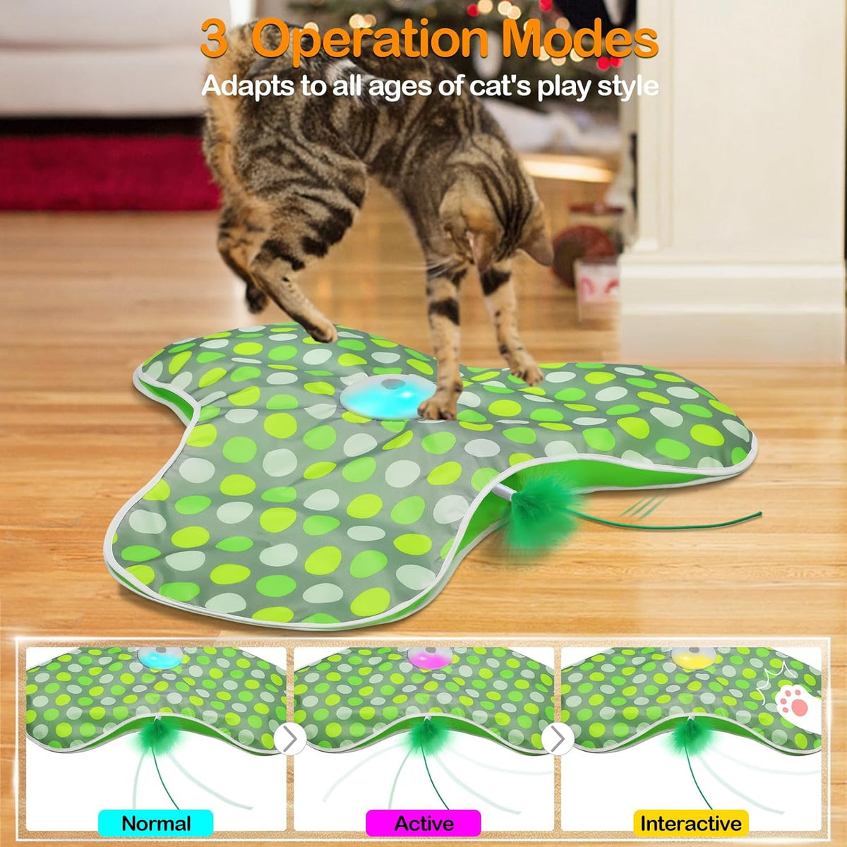 Umosis Interactive Cat Toys Rechargeable,Moving Concealed Feathers,Real Mouse Squeaky,Touch Activated Cat Kitten Toy Exercise Toys for Indoor Bored Adult Cats