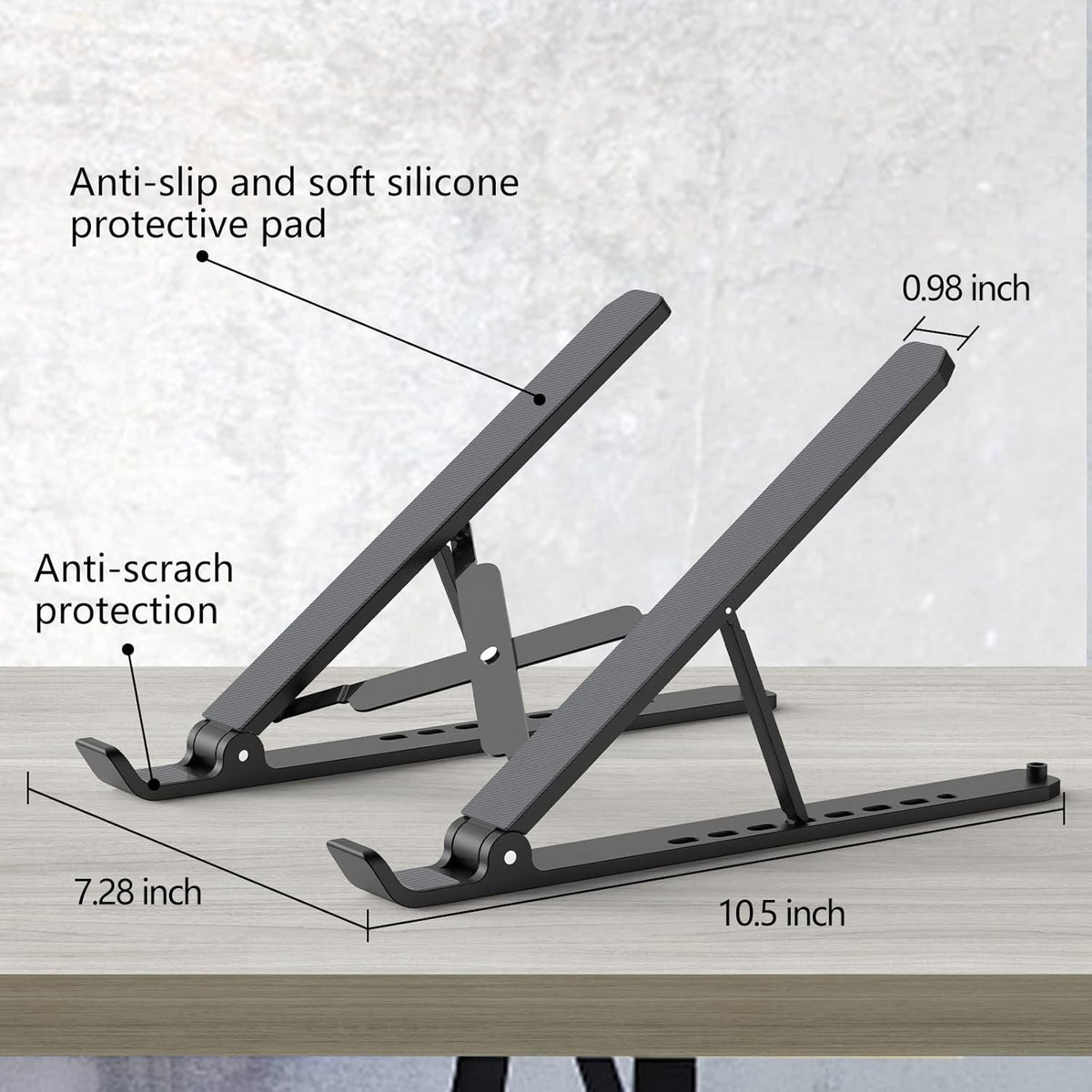 Tonmom Laptop Stand for Desk, Adjustable Laptop Riser Abs+Silicone Foldable Portable Notebook Holder, Ventilated Cooling Notebook Mount Computer Stand for 10-15.6” Laptops,Tablets-Black