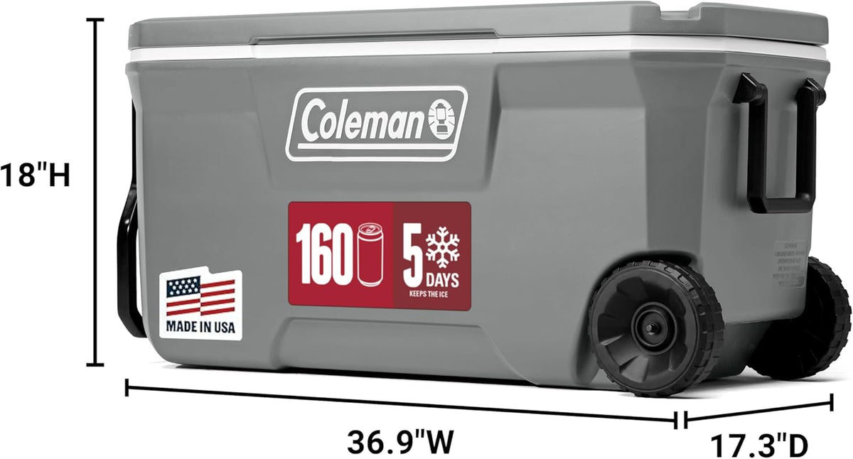 Coleman Classic Series Insulated Portable Rolling Cooler with Wheels, Leak-Resistant Outdoor Hard Cooler Keeps Ice up to 5 Days, 62-Quart