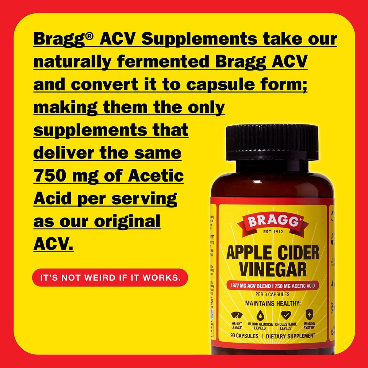 Bragg Organic Apple Cider Vinegar Capsules with Vitamin D and Zinc - (2 Pack) 90 Count - Supports Immune System