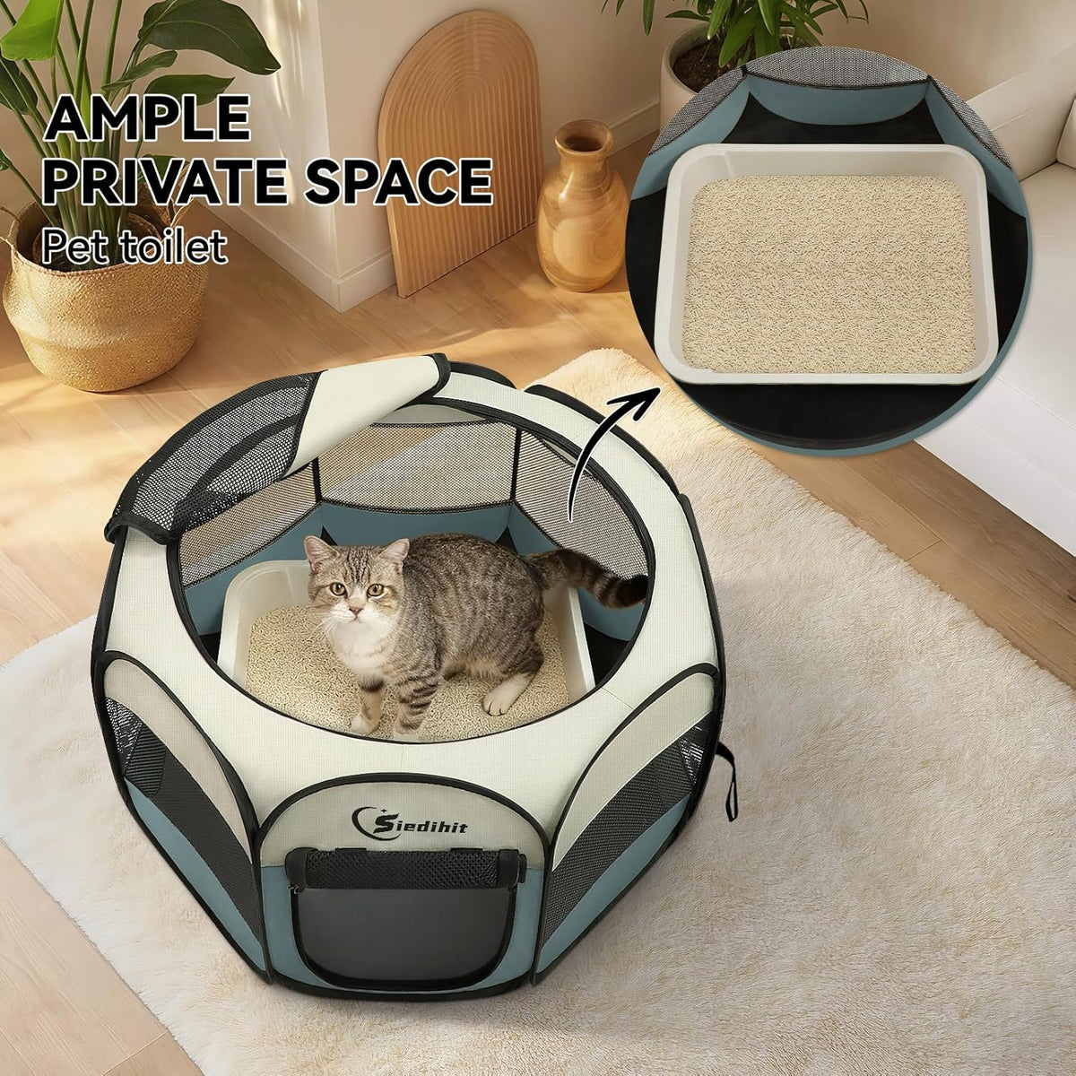 Siedihit Dog Cat Playpen, Puppy Pet Playpen Indoor for Small Dog Crate Tent Cage Outdoor, Portable Pop up Dogs Enclosure Kennel with Carrying Case for Dogs/Cats/Rabbits(Grey, Small