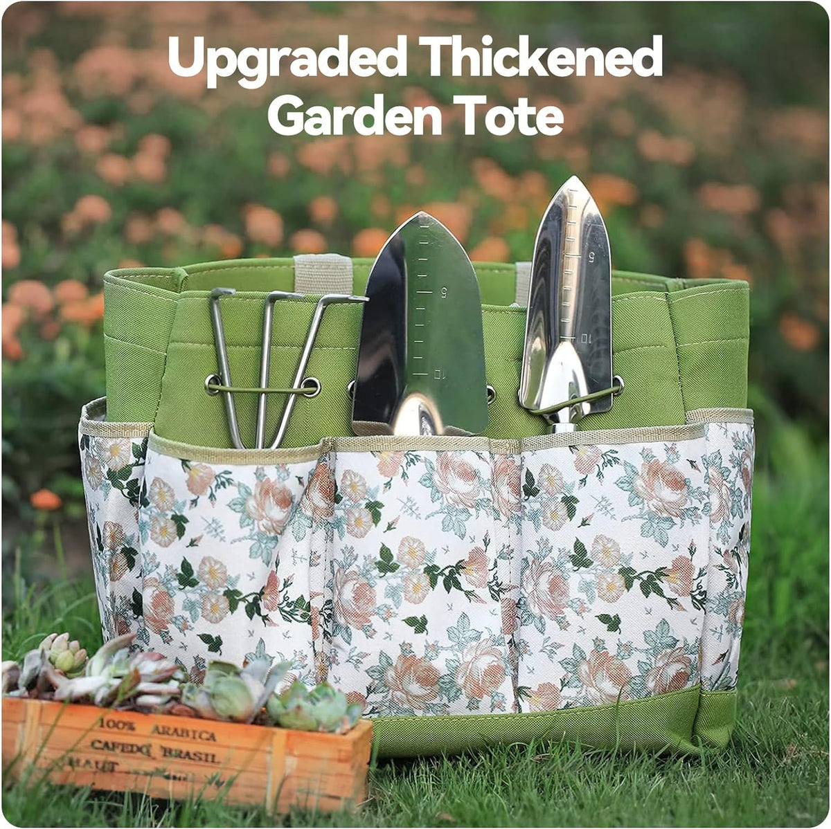 Grenebo Garden Tools 9-Piece Heavy Duty Gardening Hand Tools with Fashion and Durable Garden Tools Organizer Handbag, Rust-Proof Garden Tools Set, Ideal Gardening Gifts for Women (Black Red)