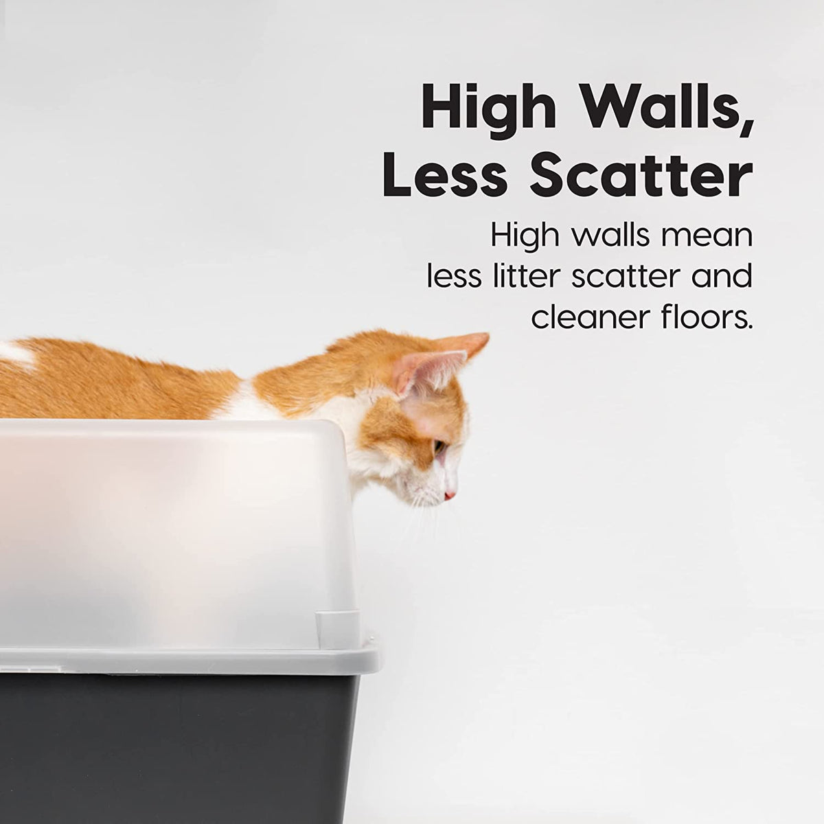 IRIS USA Cat Litter Box Large Open Top with High Sided Walls Tall Scatter Shield Scoop Included Easy Clean Plastic Pan Stain Resistant for Big Cats Kittens Indoor Multi-Cat Households
