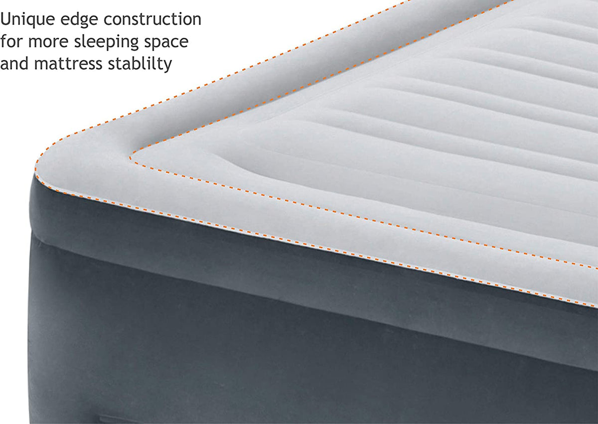Intex 64417ED 22In Queen Dura-Beam Comfort Plush High-Rise Inflatable Air Mattress with Built in Pump for Travel and Camping, 600Lb Weight Capacity