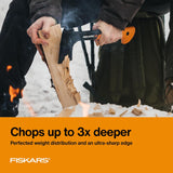 Fiskars X25 Splitting Axe, 28" Wood Splitting Axe for Medium to Large Size Logs with Shock Absorbing Handle and Sheath, Split Firewood, Forged Steel Blade, Bushcraft Gear and Camping Hatchet
