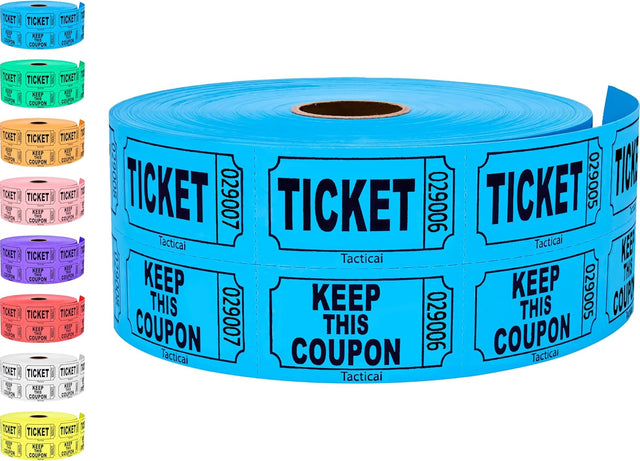 1000 Tacticai Raffle Tickets, Blue (1 of 8 Colors), Double Roll, Ticket for Events, Entry, Class Reward, Fundraiser & Prizes