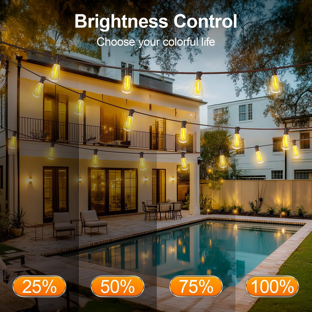Outdoor Lights String Patio outside - 100Ft 30M LED Waterproof Light - Hanging Lighting ST38 Shatterproof Edison Bulb Deck Backyard Gazebo Balcony Party Bistro Cafe Pergola Garden Yard Porch Dimmable