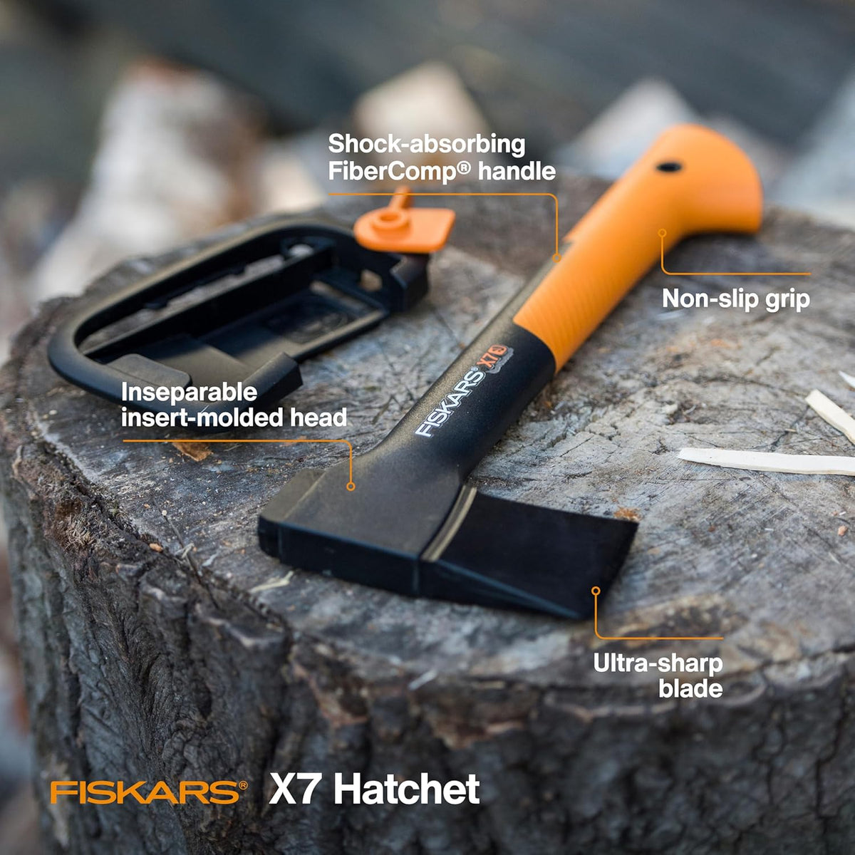 Fiskars X13 Ultralight Hiking Axe 13", Ultra-Sharp Forged Steel Blade for Efficient Chopping & Camping, 15% Lighter High-Visibility Orange Fibercomp Handle Drives Tent Stakes, Sheath Included
