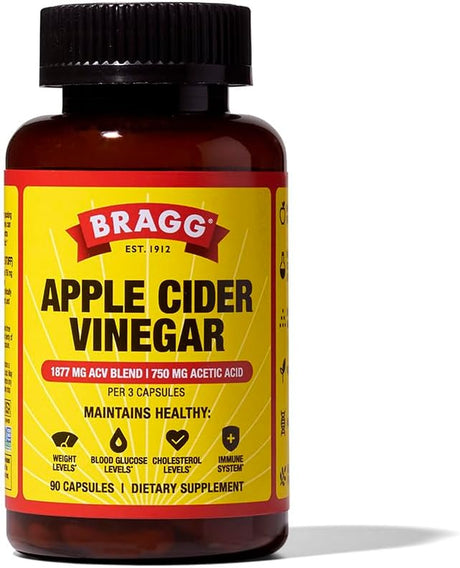 Bragg Organic Apple Cider Vinegar Capsules with Vitamin D and Zinc - (2 Pack) 90 Count - Supports Immune System