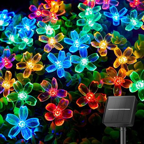 Brightown 2 Pack Total 52FT 120 LED Flower Solar String Lights Outdoor Waterproof Fairy Lights for Garden Yard Fence Patio Christmas Tree Wedding Party Decor, Multicolor