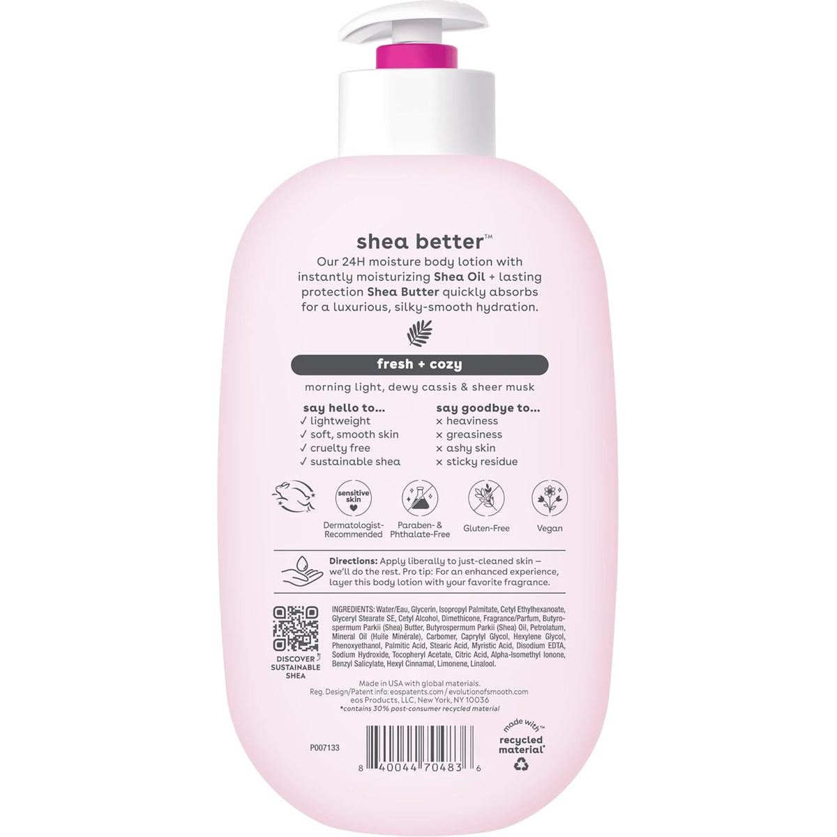 Eos Shea Better Body Lotion, Fresh & Cozy, 24-Hour Moisture Skin Care, Lightweight & Non-Greasy, Natural Shea, Vegan, 16 Fl Oz