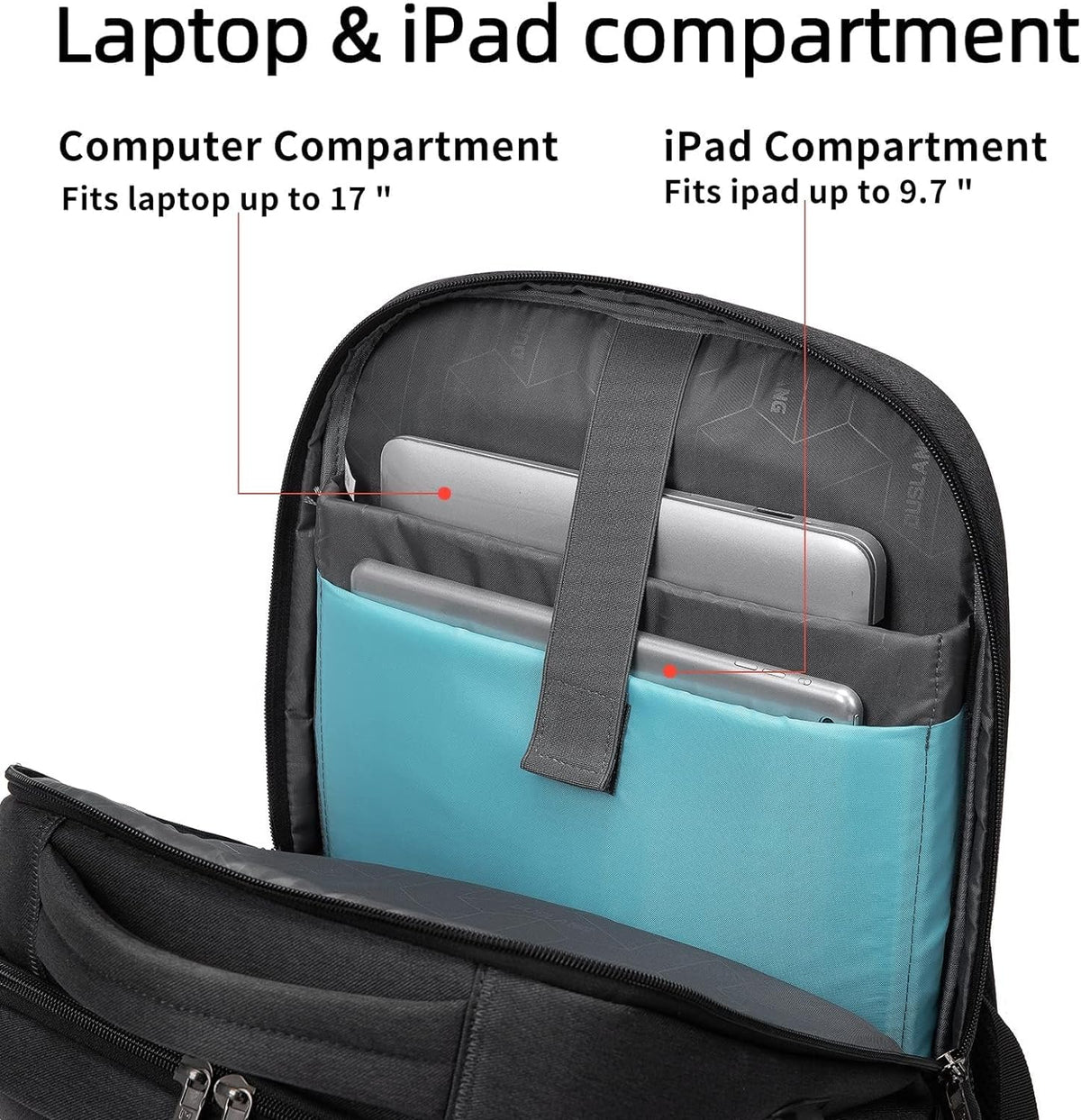 DUSLANG 17 Inch Laptop Backpack for Travel Water Resistant College Backpack for Men/Women Laptop Bag with USB Charging Port,Black