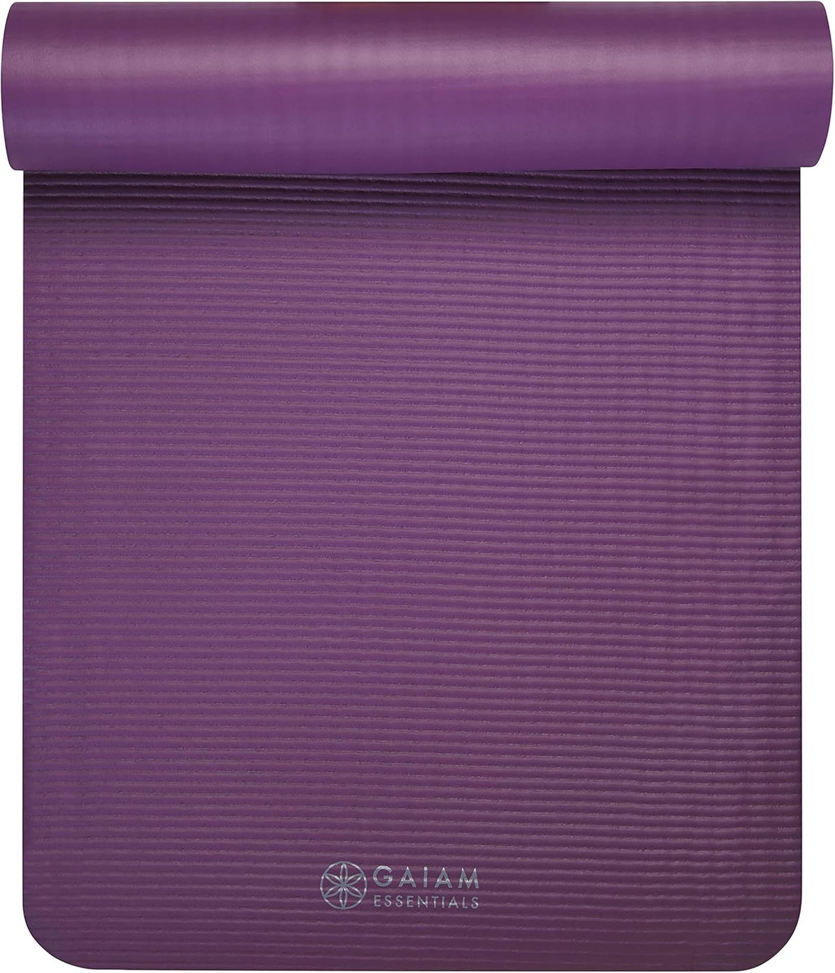 Gaiam Essentials 2/5" Thick (10Mm) Yoga & Pilates, Fitness & Exercise Mat with Easy-Cinch Carrier Strap Cusion Support for Fitness and Gym Workouts