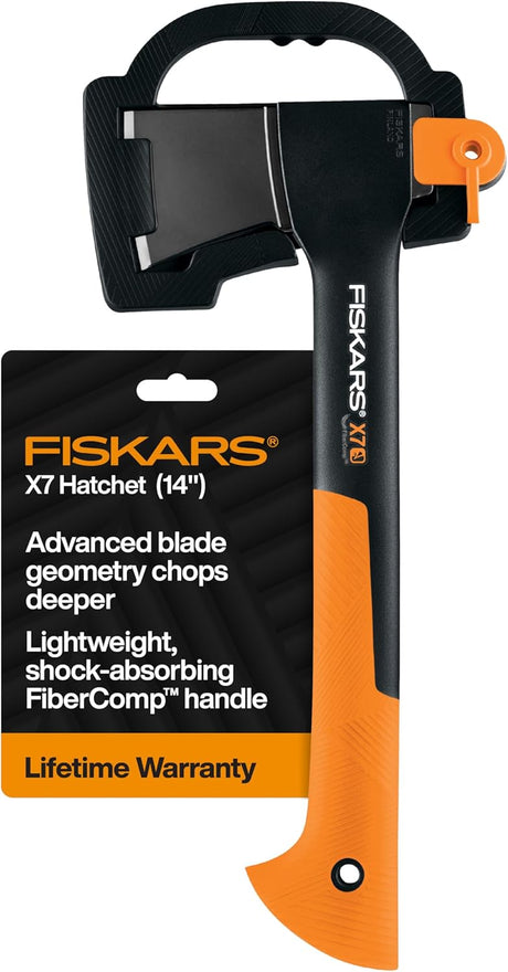 Fiskars X13 Ultralight Hiking Axe 13", Ultra-Sharp Forged Steel Blade for Efficient Chopping & Camping, 15% Lighter High-Visibility Orange Fibercomp Handle Drives Tent Stakes, Sheath Included