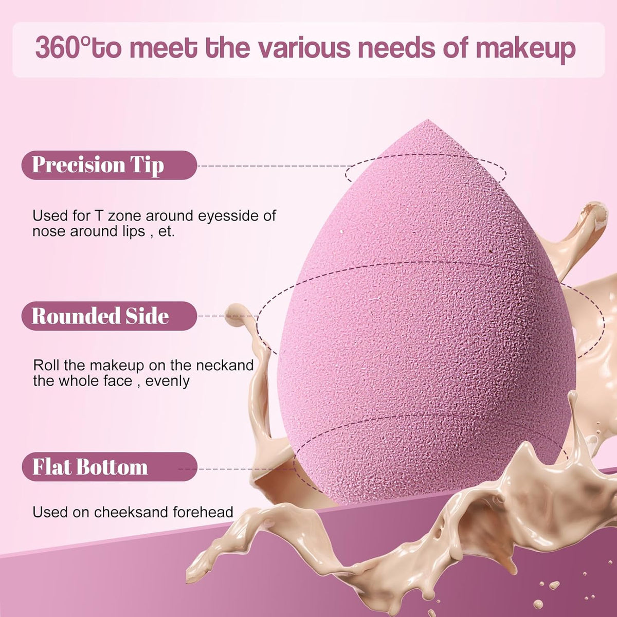 Makeup Sponge Set BS-MALL Triangle Puff 14 Pcs for Liquid, Cream, and Powder, Multi-Colored Makeup Sponges and Mini Sponge with Case (A-Purple)