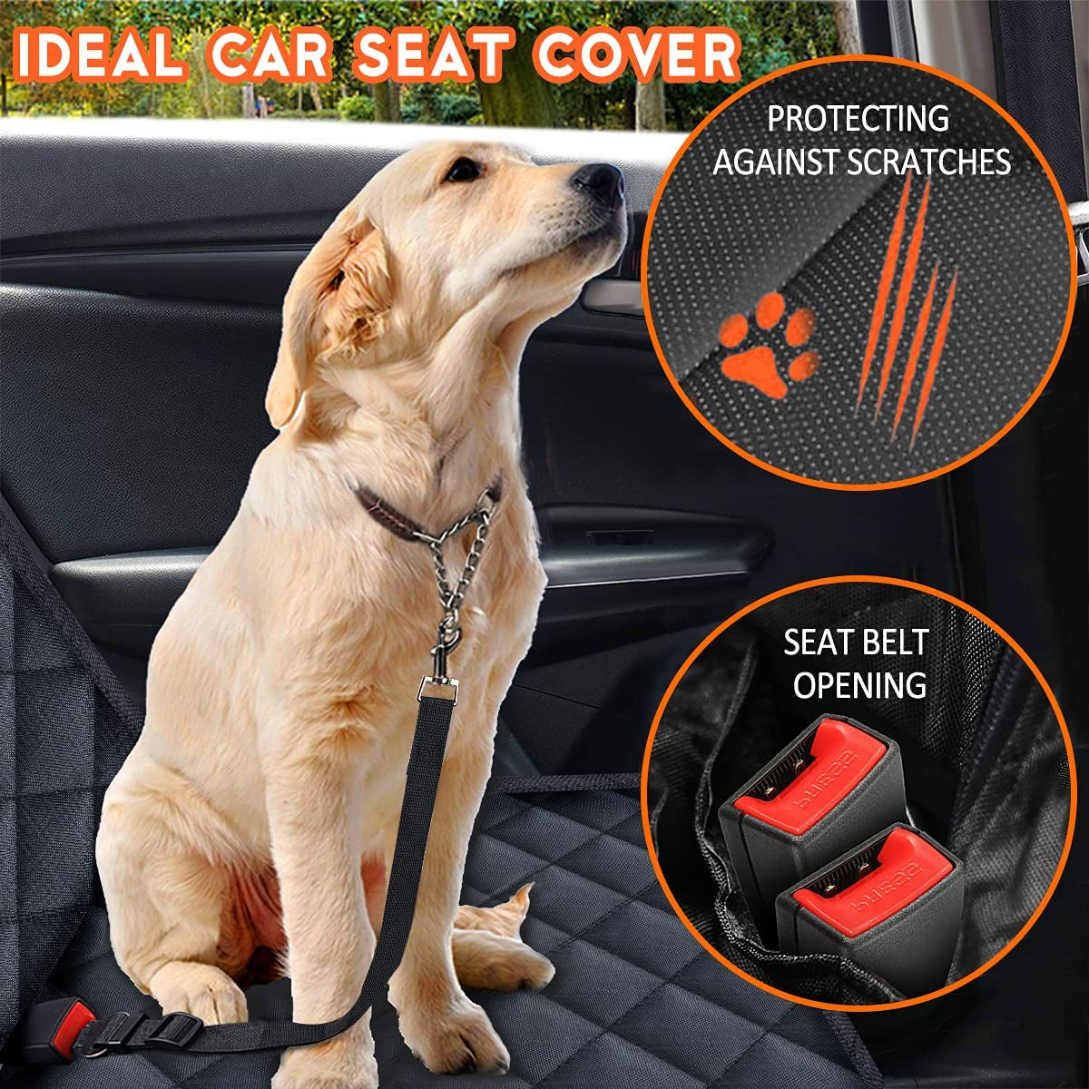 Yuntec Dog Car Seat Cover, Back Seat Cover for Dogs Pet Car Seat Protector Waterproof Bench Car Seat Cover, Non-Slip Reat Seat Cover Fits Middle Armrest for Most Cars Trucks Suvs - Black
