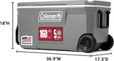 Coleman Classic Series Insulated Portable Rolling Cooler with Wheels, Leak-Resistant Outdoor Hard Cooler Keeps Ice up to 5 Days, 100-Quart