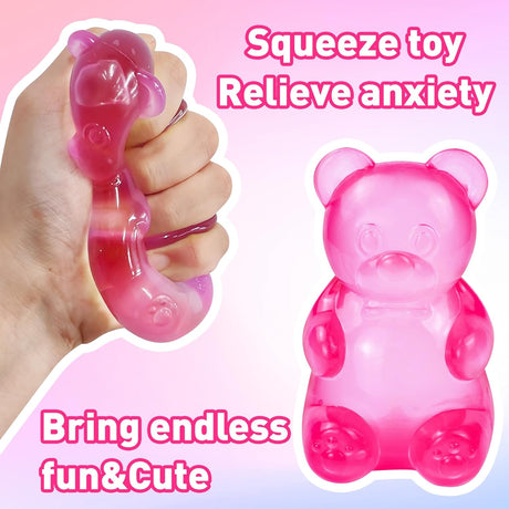 Stress Bear Taba Squishy Balls, Bear Toy Taba Squishy Toys for Kids Stress Relief Squeeze Balls for Valentines Day Gifts Birthday Gifts Party Favors-Rosy