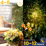 GIGALUMI Garden Decor Outdoor Lights 120LED 4Pack, Solar Garden Lights outside Fairy Firework Decorative,Solar Powered for Yard Pathway Flowerbed Planter Balcony Patio 4Th of July Decor (Warm White