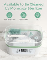 Momcozy Bottle Brush Set - Baby Bottle Cleaner Kit with Silicone Brush, Nipple Brush, Straw Brush, Soap Dispenser, Drying Rack - 7 in 1 Bottle Cleaning Tool for Home and Travel, Green