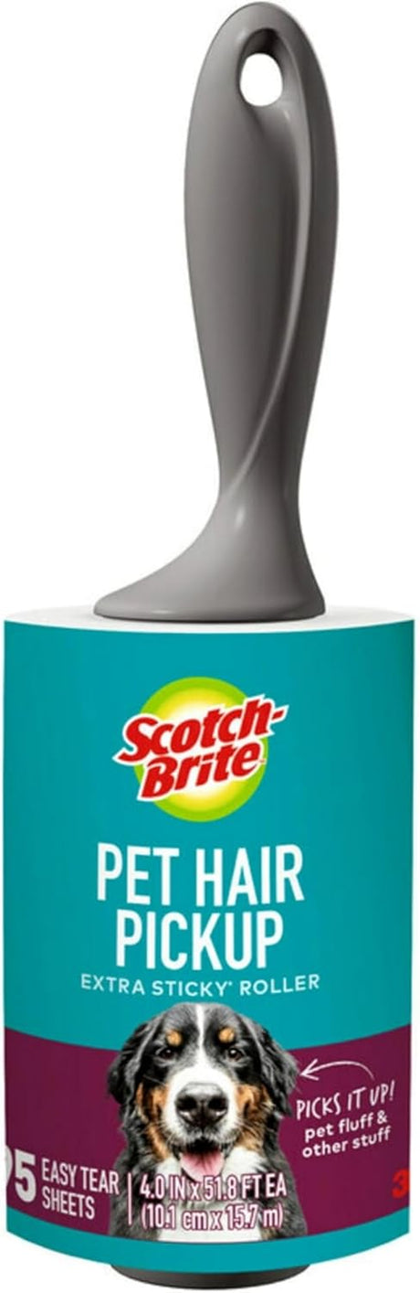 Scotch-Brite Pet Hair Pickup Extra Sticky Lint Roller, Designed for Removing Fur + Fluff on Couches, Clothes, Dog and Cat Beds, & More, 1 Pack, 95 Easy-Tear Adhesive Sheets Total