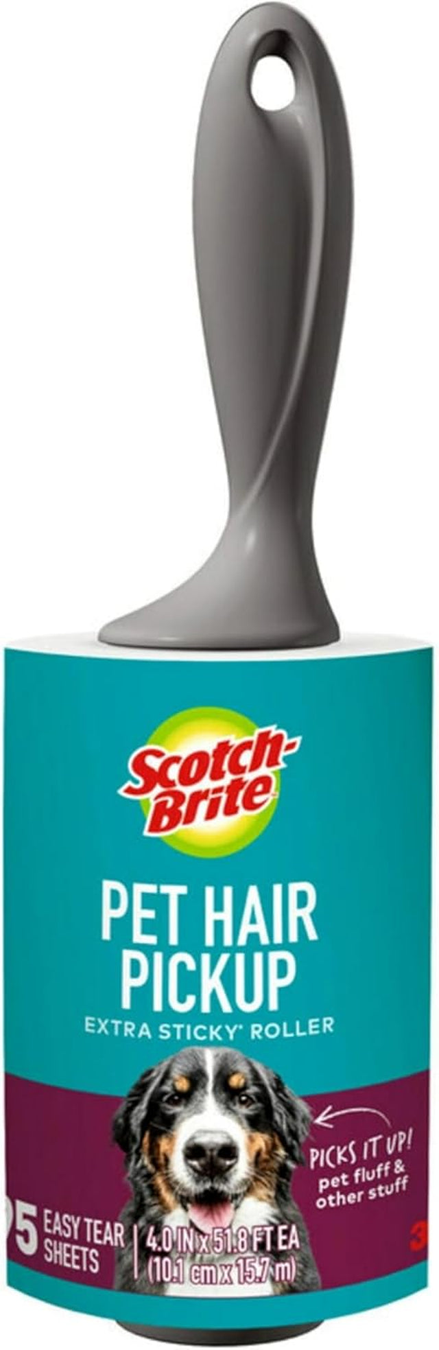 Scotch-Brite Pet Hair Pickup Extra Sticky Lint Roller, Designed for Removing Fur + Fluff on Couches, Clothes, Dog and Cat Beds, & More, 1 Pack, 95 Easy-Tear Adhesive Sheets Total