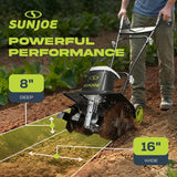 Sun Joe Electric Garden Tiller and Cultivator with 3 Position Height Adjustment Maximum 12-Inch Cultivating Width and 8 Amp Motor, TJ602E