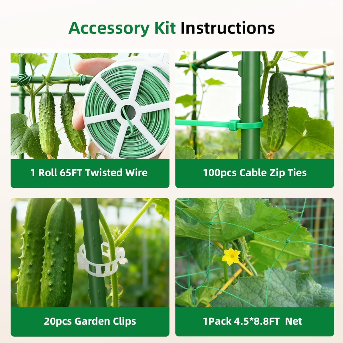 Cucumber Trellis for Raised Bed, U-Shape Garden Arch Metal Support for Climbing Plants, Metal Arch Plant Support Vegetables Trellis, Plant Support for Vine Outdoor (Green, 47*30*47Inch(L*W*H))