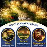GIGALUMI Garden Decor Outdoor Lights 120LED 4Pack, Solar Garden Lights outside Fairy Firework Decorative,Solar Powered for Yard Pathway Flowerbed Planter Balcony Patio 4Th of July Decor (Warm White