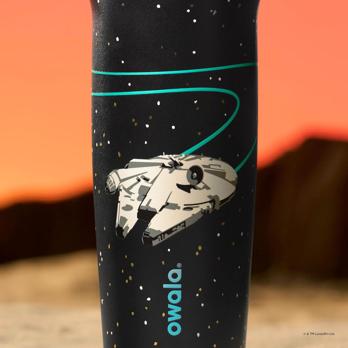 Owala Star Wars Freesip Sway Insulated Stainless Steel Water Bottle with Two-Way Spout, Built-In Straw and Bucket Handle, School, and Sports, 30Oz, BPA Free, Leak Proof, Millennium Falcon