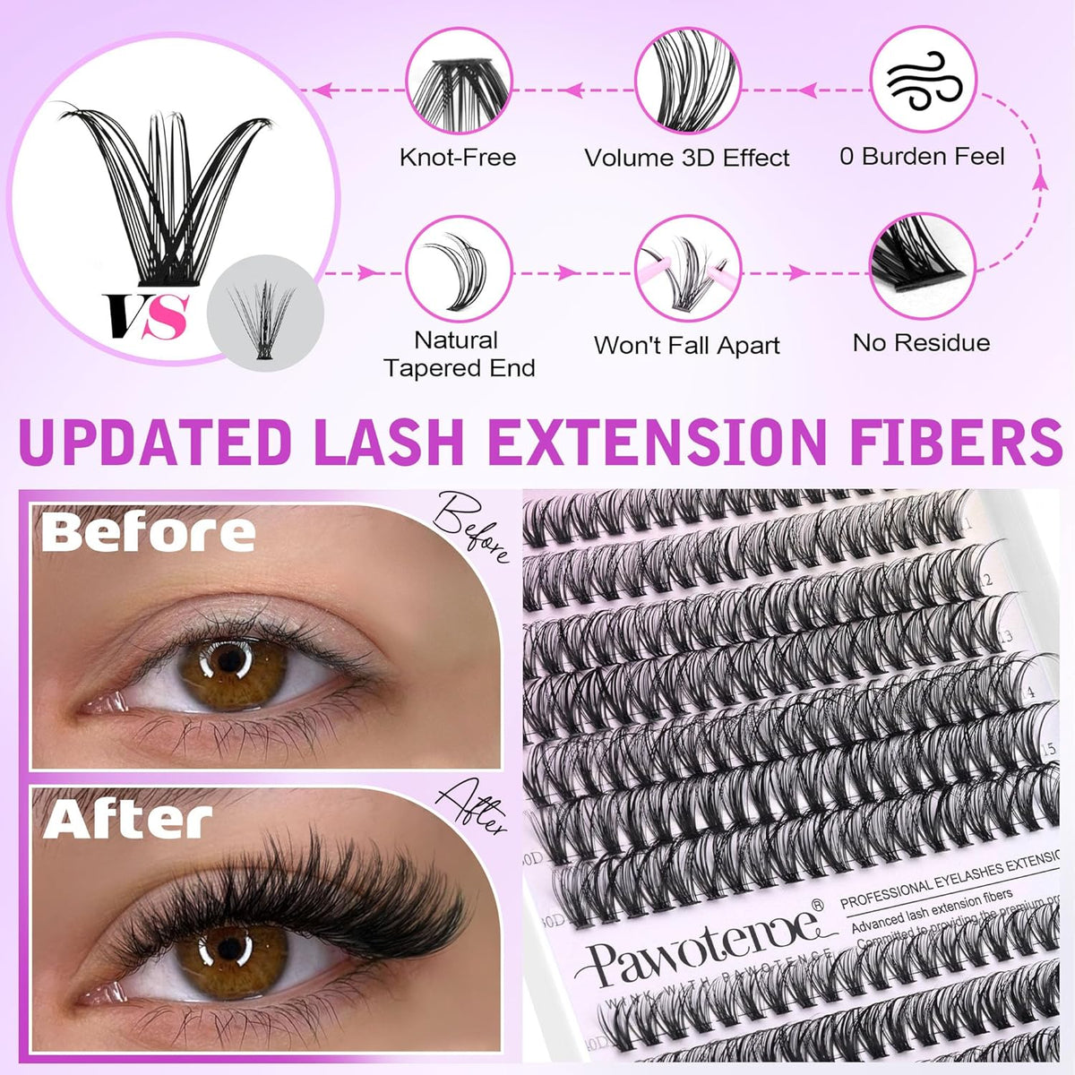 Pawotence Lash Extension Kit DIY 280Pcs Lash Clusters Eyelash Extension Kit, 9-16Mm 30D 40D Individual Lashes Kit with Lash Bond and Seal, Lash Tweezers for Self Use (30D&40D, 0.07D, 9-16Mm, Kit)