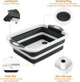 Collapsible BBQ Prep Tub with Lid, Foldable Camping Sink with Colander, Cutting Board, Dish Basin for Kitchen, Bowl, Vegetable and Fruit, Storage Basket for Picnic-Orange