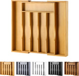 Expandable Bamboo Kitchen Drawer Organizer for Cutlery and Utensils, Adjustable Bamboo Wood Cutlery Tray in Drawer for Flatware and Silverware in Kitchen, (Natural)