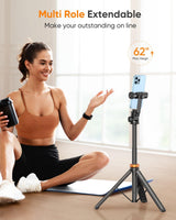 EUCOS 62" Phone Tripod, Tripod for Iphone & Selfie Stick with Remote, Extendable Cell Phone Stand & Ultimate Phone Holder, Solidest Phone Stand Compatible with Iphone/Android