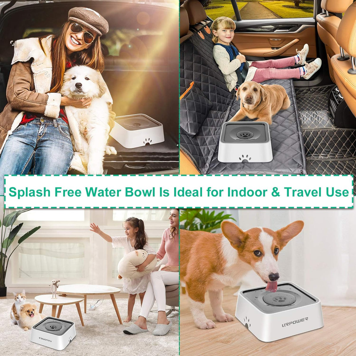URPOWER 2.5L Dog Water Bowl 85Oz Large Capacity Dog Bowls No Spill Pet Water Dispenser for Messy Drinkers Splash Proof Slow Feeder Vehicle Carried Travel Bowl for Dogs, Cats &Pets