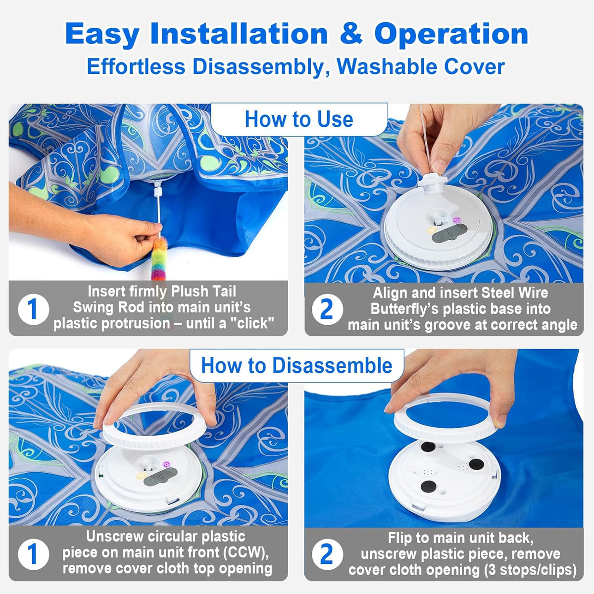 Interactive Cat Toys for Indoor Cats,[Newly Upgraded] Rechargeable Touch Activated Hide and Seek Kitten Toys for Bored Indoor Adult Cats with Fluttering (Blue)