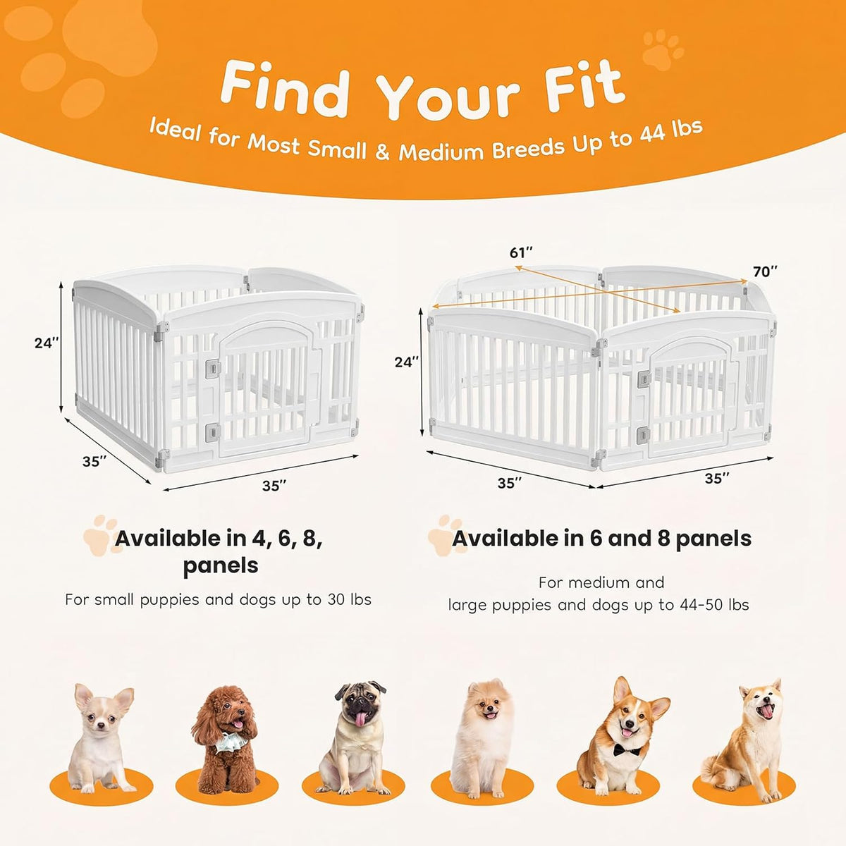 NEWBULIG Dog Playpen 4-Panel, 24IN Puppy Playpen, Stable Dog Play Pen Indoors/Outdoor with Secure Locking Door, Plastic Pet Fence for Small & Medium Dogs