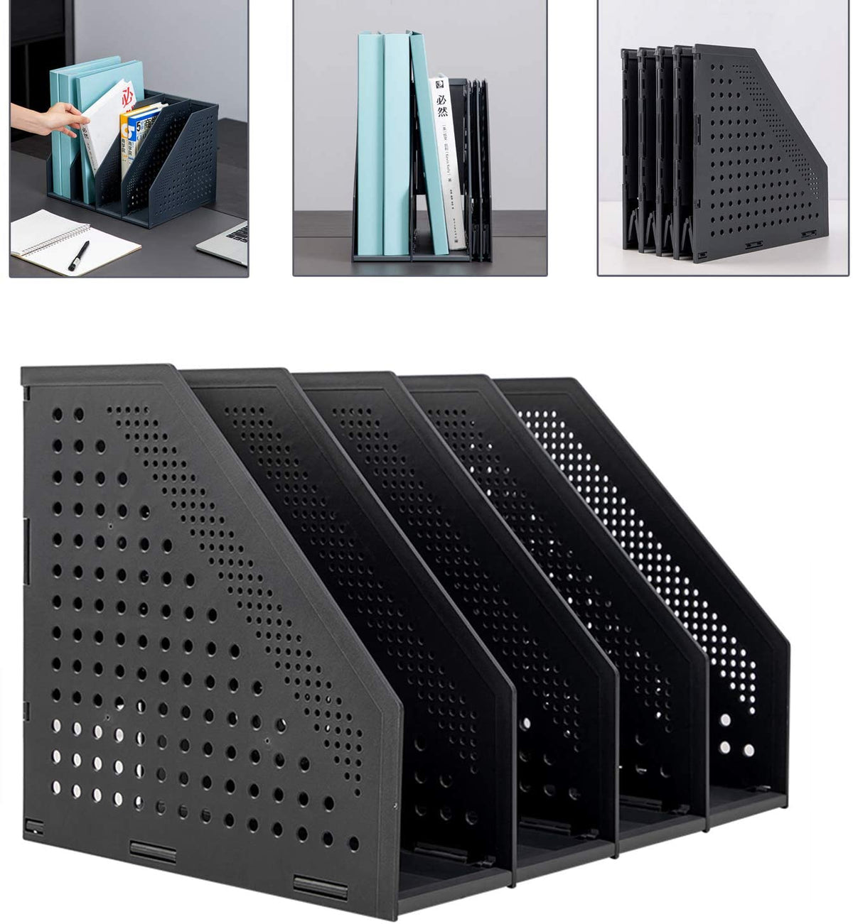 Leven Collapsible Magazine File Holder/Desk Organizer for Office Organization and Storage with 4 Vertical Compartments